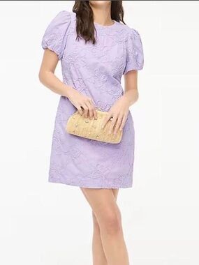 NWT J.Crew Lilac Puff Sleeve Embroidered Shift Dress with Pockets Size 0